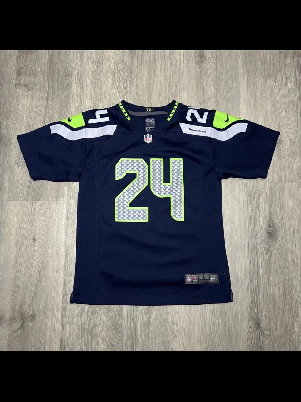 Seattle Seahawks Kids #24 Navy & Neon Green Football Jersey